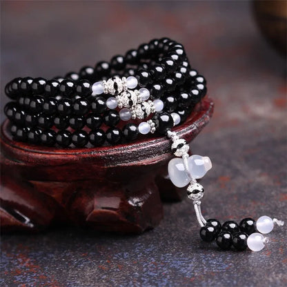 Natural red and black agate 108 beads bracelet with geometric number design