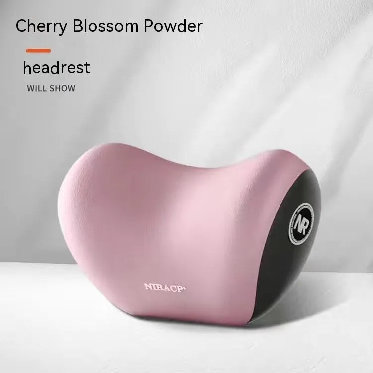 Car headrest pillow and lumbar support pillow set in a choice of five colours on a car seat.