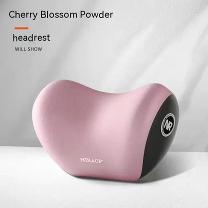 Car headrest pillow and lumbar support pillow set in a choice of five colours on a car seat.