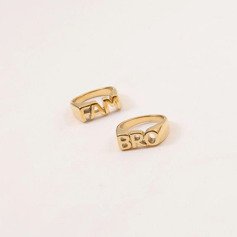18K gold plated titanium steel letter seal ring with geometric design for women