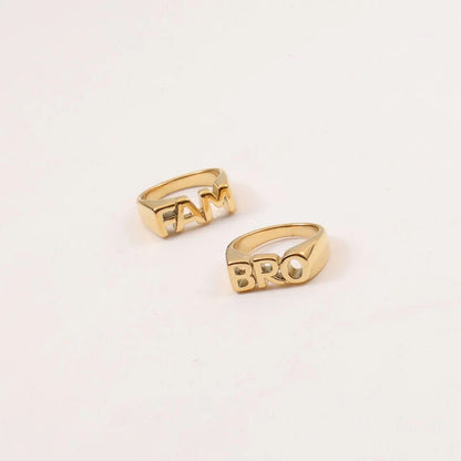 18K gold plated titanium steel letter seal ring with geometric design for women