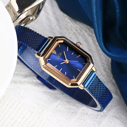 Women's square retro casual watch with rose gold shell case in various colour combinations