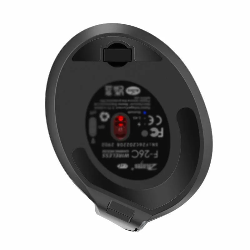 Grey handheld vertical mouse with dual-mode grip design for Bluetooth laptop connectivity