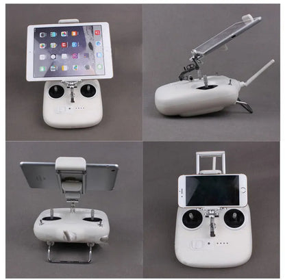 Silver metal car mount phone holder with tablet capability and remote control lanyard for UAV accessories
