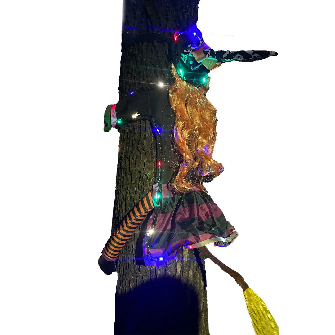 Cloth witch pendant with string of lights for outdoor courtyard hanging decoration, American style