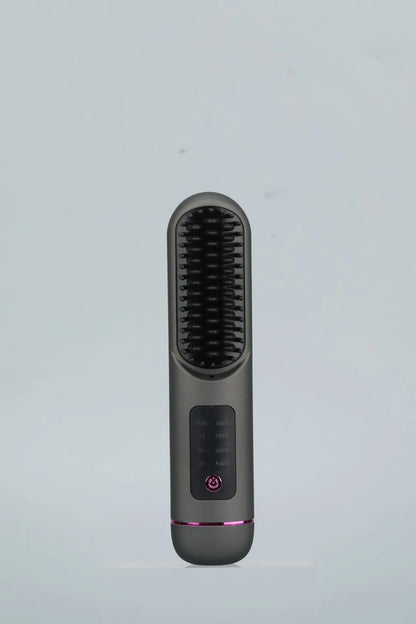 White portable negative ion hair comb showing USB charging port and adjustable length mechanism from 15cm to 20cm