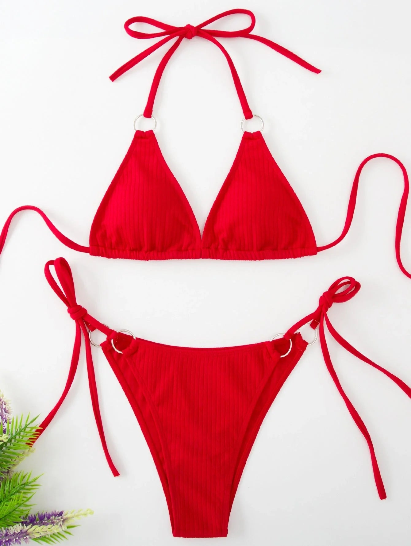 Women's bandage style bikini set with side tie thong in various colours