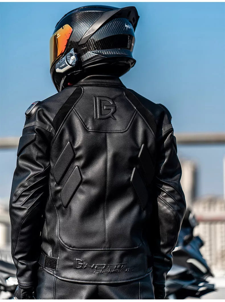 Black wind-proof motorcycle leather pants suit for men and women