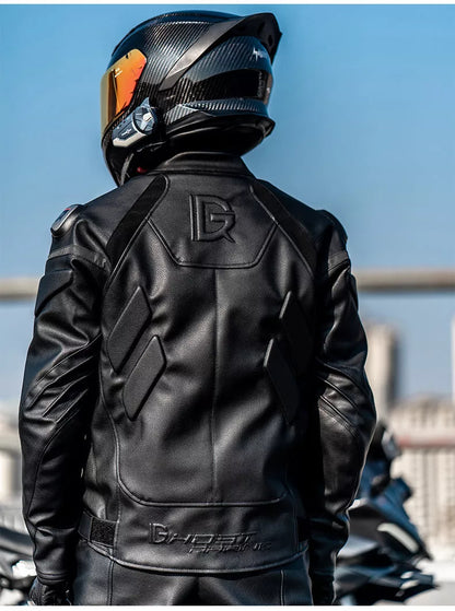 Black wind-proof motorcycle leather pants suit for men and women