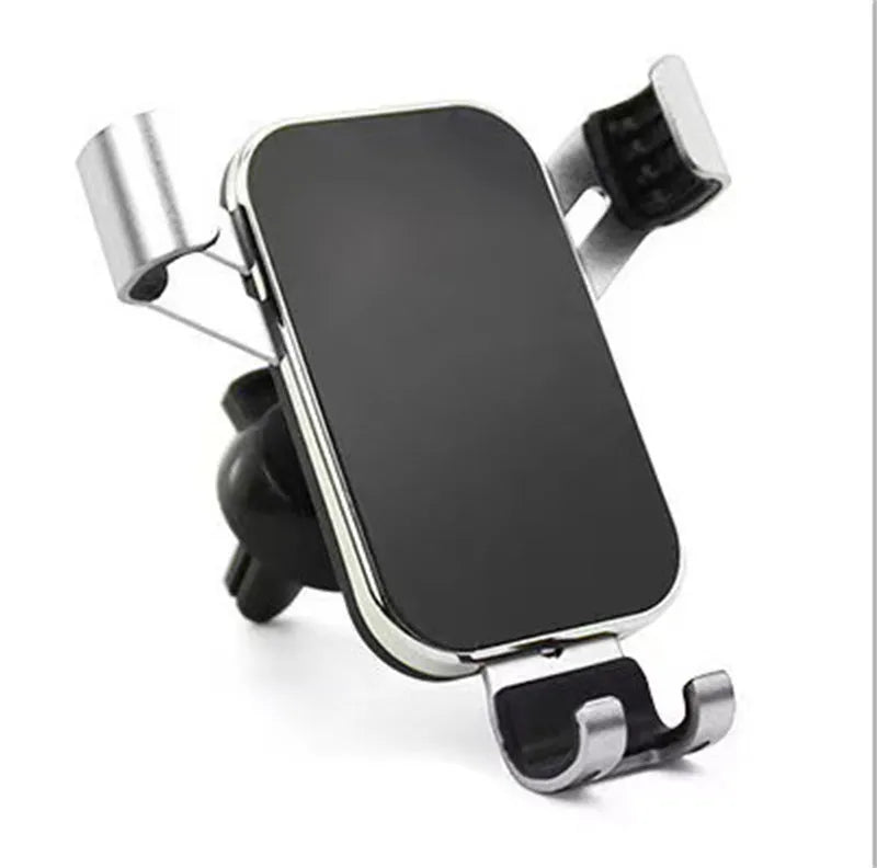 Aluminum alloy car phone holder with electroplated finish, shown in Black Blue Red and Silver options
