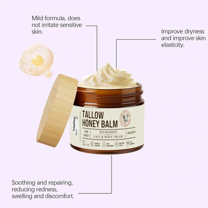 57g tallow honey skin repair moisturising cream in container showing natural formula texture