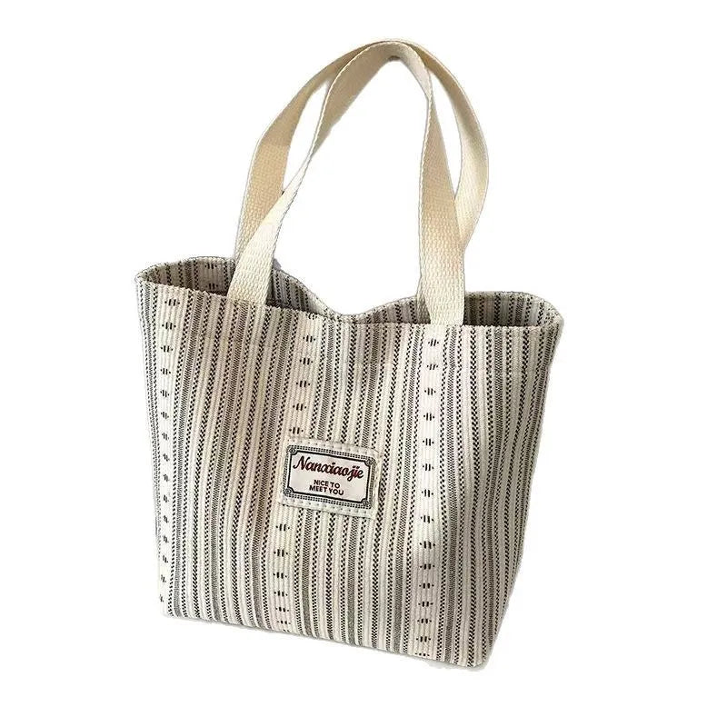 Japanese style corduroy tote handbag in dark brown colour showing large capacity interior