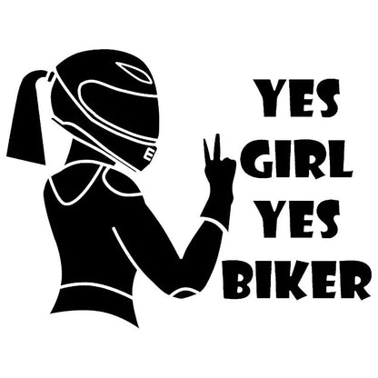 Cool Girl Rider waterproof car sticker measuring 16cm by 15cm in black, white, and laser colour options