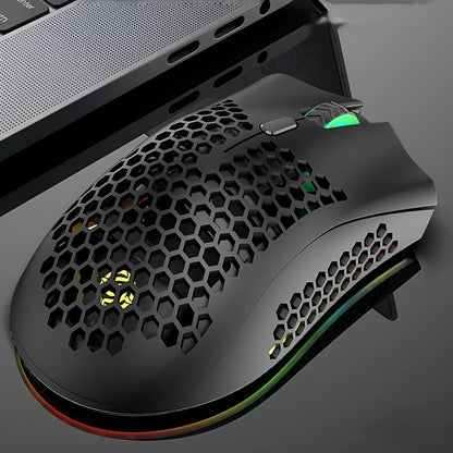 Hollow out wireless gaming mouse with luminous charging in black, cyan, or white