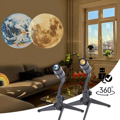 White ABS star projector lamp with adjustable hose, projecting an image of the earth onto a wall.
