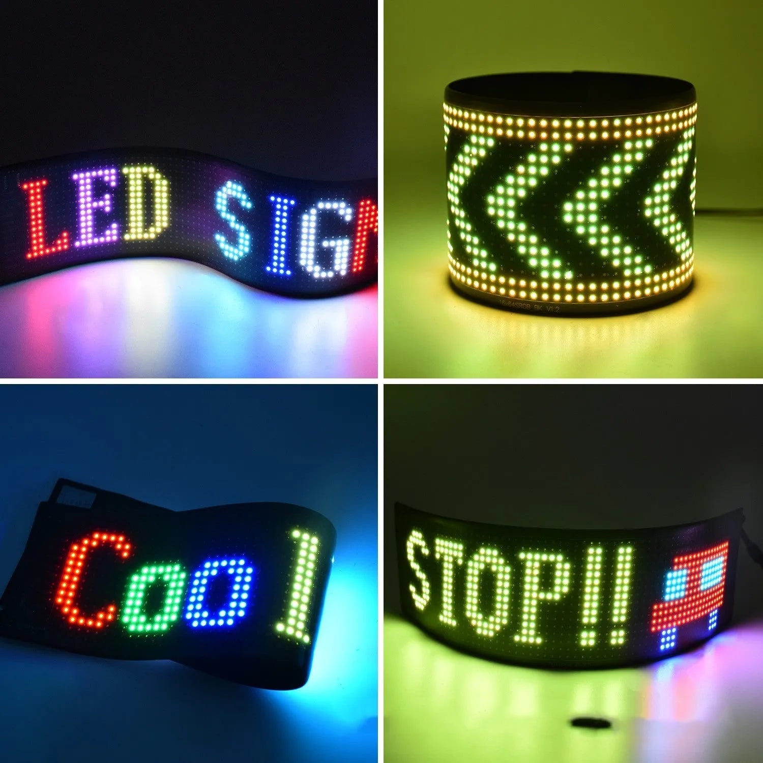 Programmable car LED sign with flexible full-colour advertising display screen showing custom text