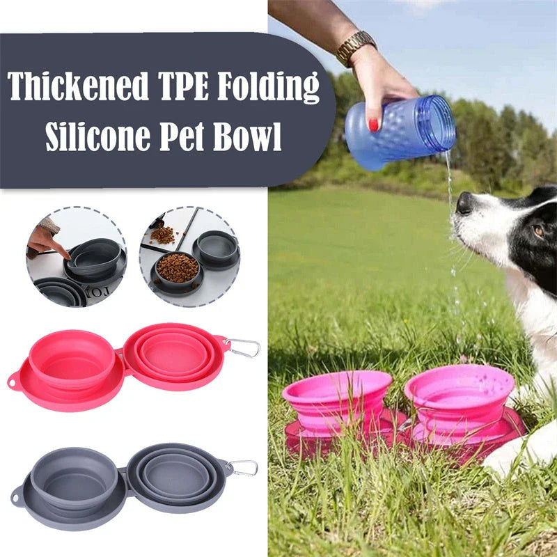 Spill-Proof Collapsible Pet Bowls for Dogs and Cats - Double-bowl Design with Non-Skid Silicone Mat