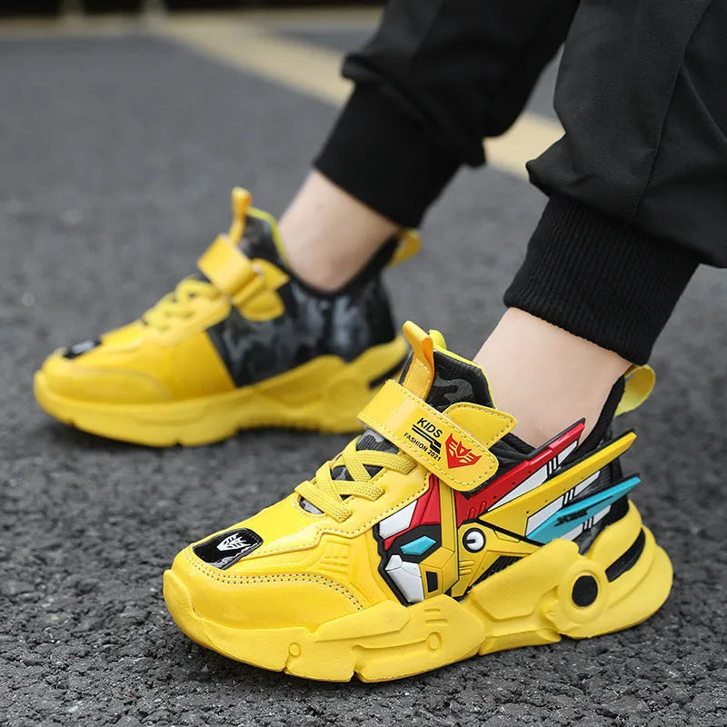 Children's artificial leather running shoes with Velcro closure and rubber soles in three colour options