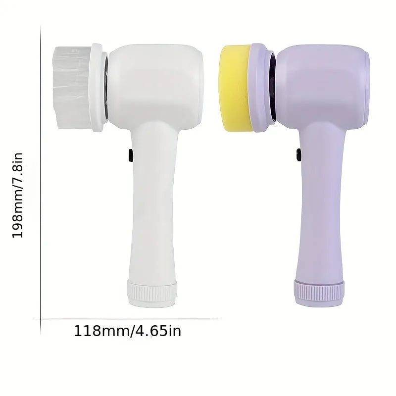 5 In 1 Multifunctional Electric Brush Cleaner for Bathroom Sink Kitchen Window, Cordless Rotary Cleaning Tool with Interchangeable Heads, Purple or White