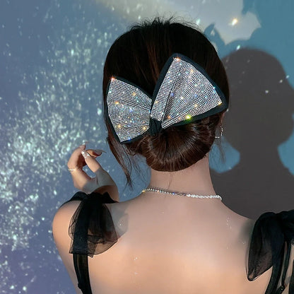 Celebrity Bun Hair Lazy Curler Rhinestone Headdress in black, white, or red for quick updo styling