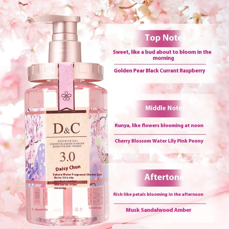 Cherry blossom shampoo, hair mask, and shower gel wash suite set with 500ml bottle.