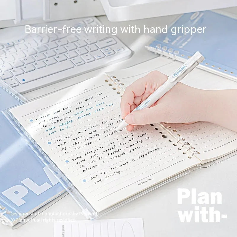 A5 PVC notebook holder in blue colour showing clear front panel with visible papers inside