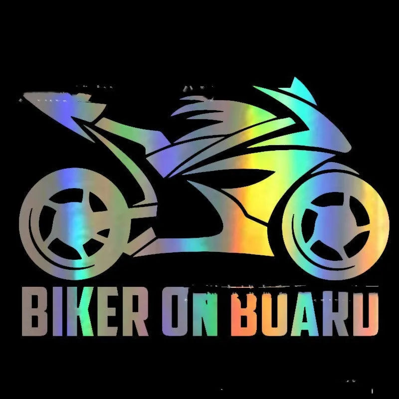 Motorcycle pattern reflective sticker on vehicle surface in various colours
