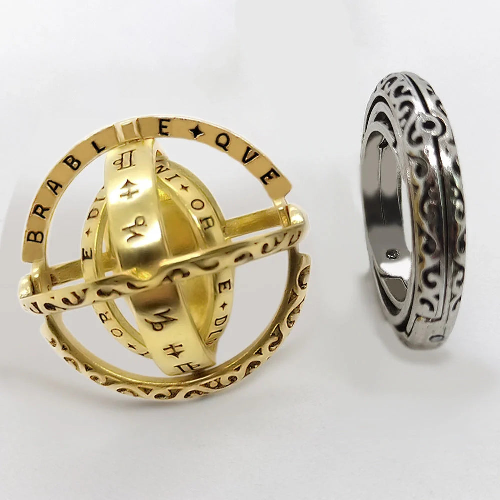 Astronomical ball ring necklace with flip deformation feature in silver and gold