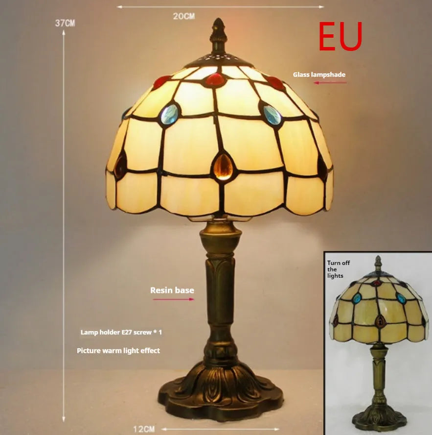Retro yellow glass bedside table lamp with resin base, 20 x 12 x 35cm, Mediterranean style