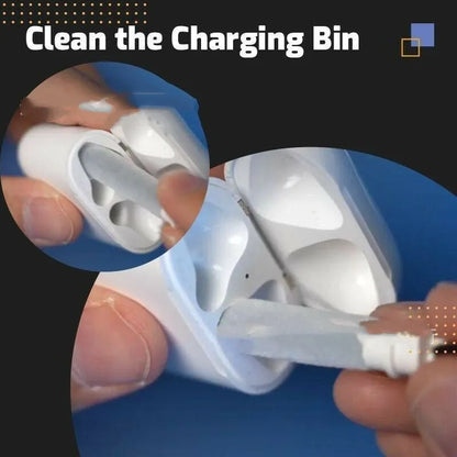 Black and white plastic earbud cleaning pen with a brush for headphones and mobile phones