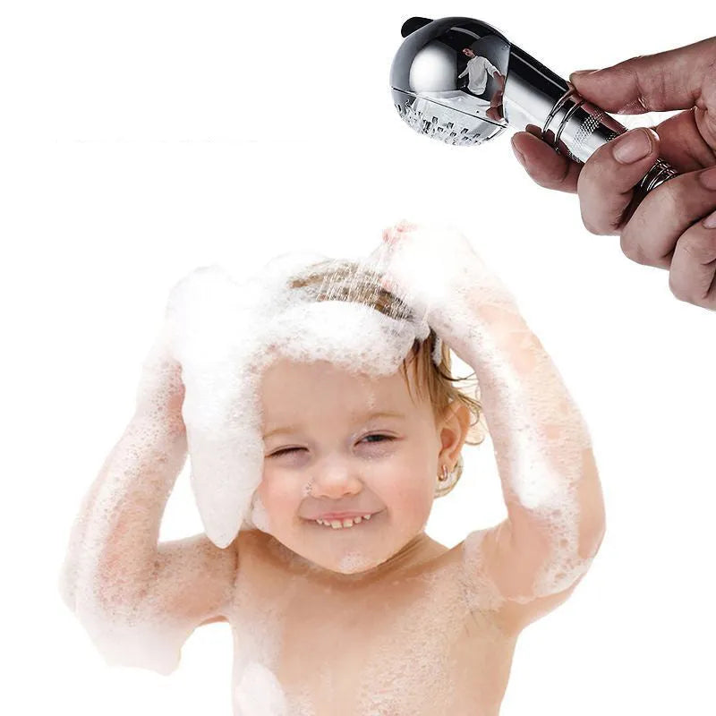 Silver non-pressurized handheld shower head for gentle pet and baby washing