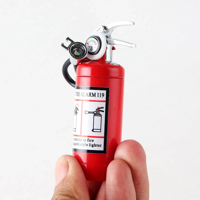 Creative fire extinguisher shaped lighter in red with light, durable alloy construction