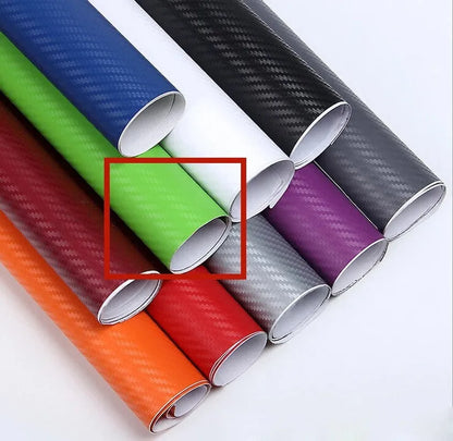 Carbon fibre car decoration sticker roll showing 3D texture in multiple colour options