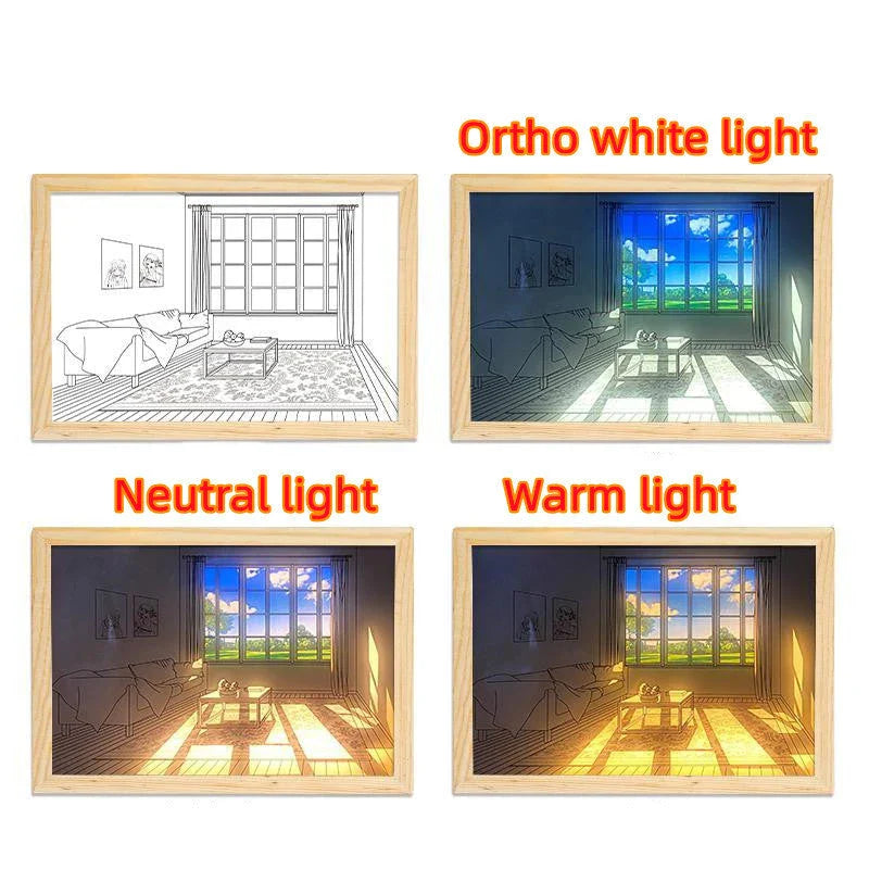 Customizable illuminated picture frame with adjustable LED lighting for home decor