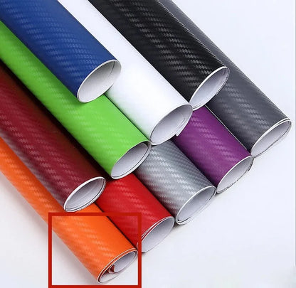 Carbon fibre car decoration sticker roll showing 3D texture in multiple colour options