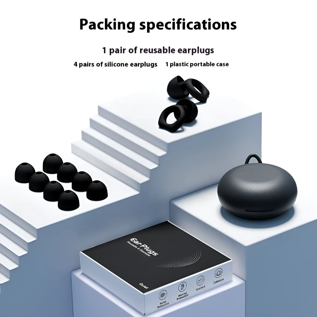 Silicone soundproof earplugs in five colour options with OPP packaging