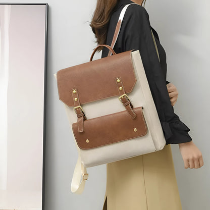 Korean style retro simple backpack in brown colour showing PU material and ventilation design