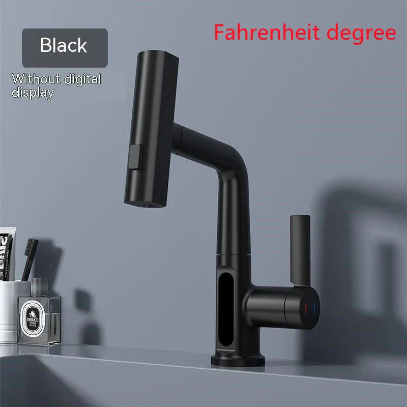 Sleek digital faucet with temperature display, 360° rotation, and pull-out hose for modern kitchen and bathroom needs