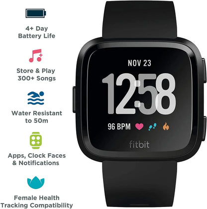Black waterproof smart watch with heart rate monitoring on a silicone strap