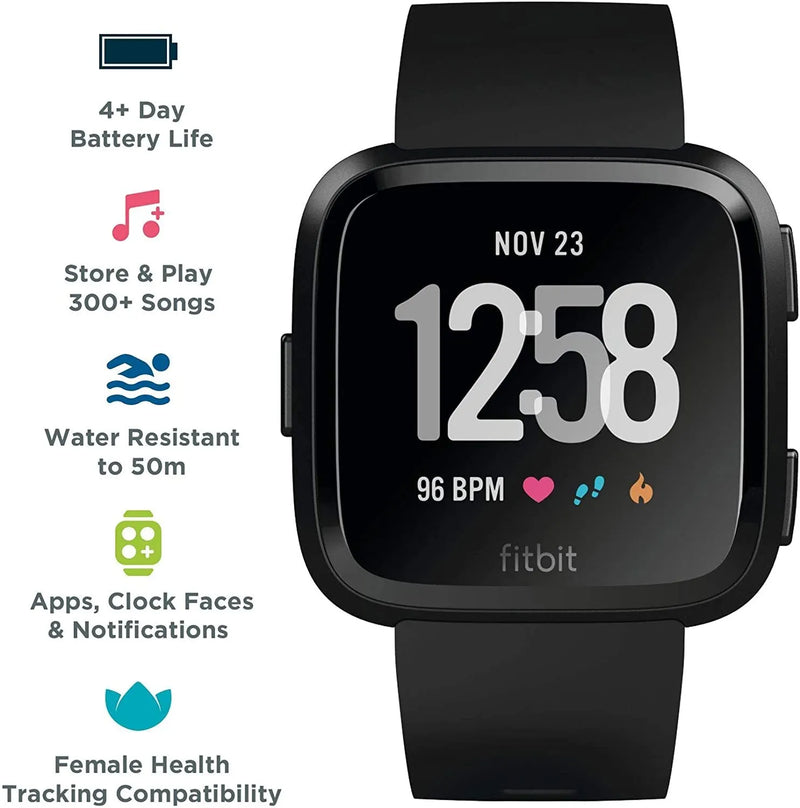 Smart watch with heart rate monitoring and waterproof design, featuring a 1.4-inch TFT touchscreen, 48mm case size, silicone wrist strap, and 260mAh battery capacity for sleep tracking and daily activity monitoring in black