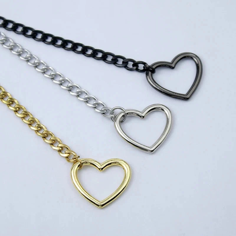 Adjustable heart-shaped O-ring slip chain necklace in alloy