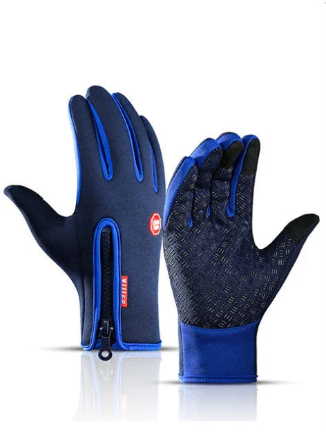 Pair of durable touchscreen-compatible winter riding gloves in various colors