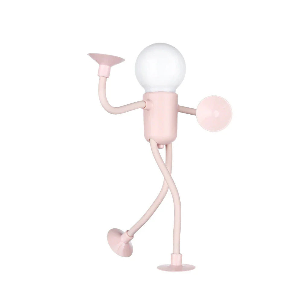 Adjustable night light with sportsman design, vacuum suction, and one-button operation for versatile desk or decor use