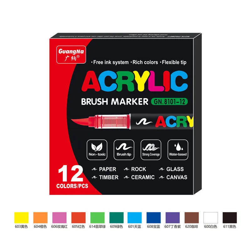 Set of straight acrylic marker pens with soft heads in multiple colours for painting and graffiti