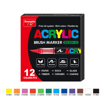 Set of straight acrylic marker pens with soft heads in multiple colours for painting and graffiti
