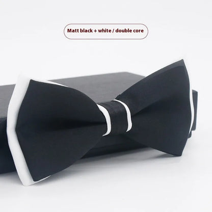 A solid colour pre-tied bow tie with an adjustable neck strap, shown in a classic flat head shape.