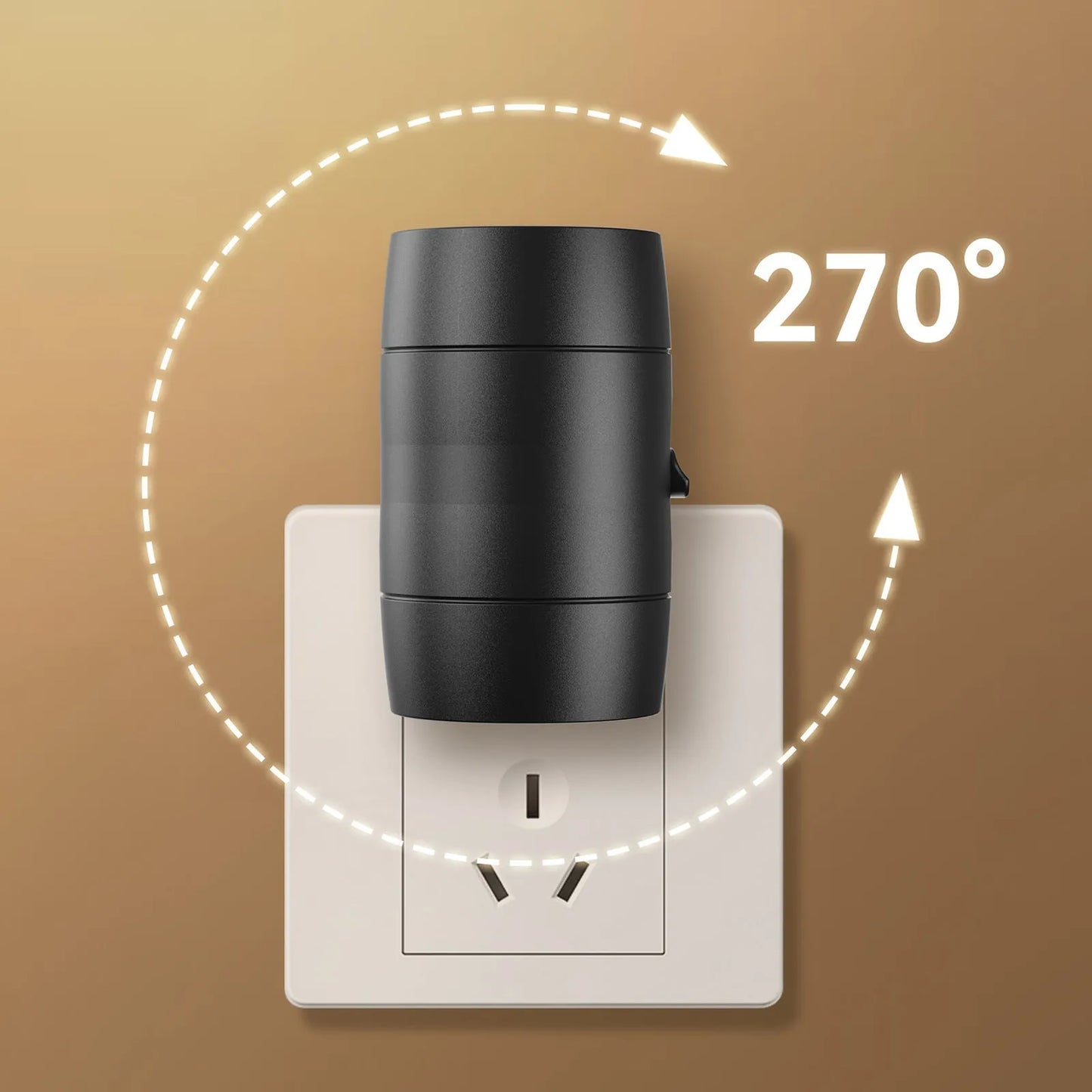 White adjustable brightness rotating induction night lamp showing light head rotation and plug