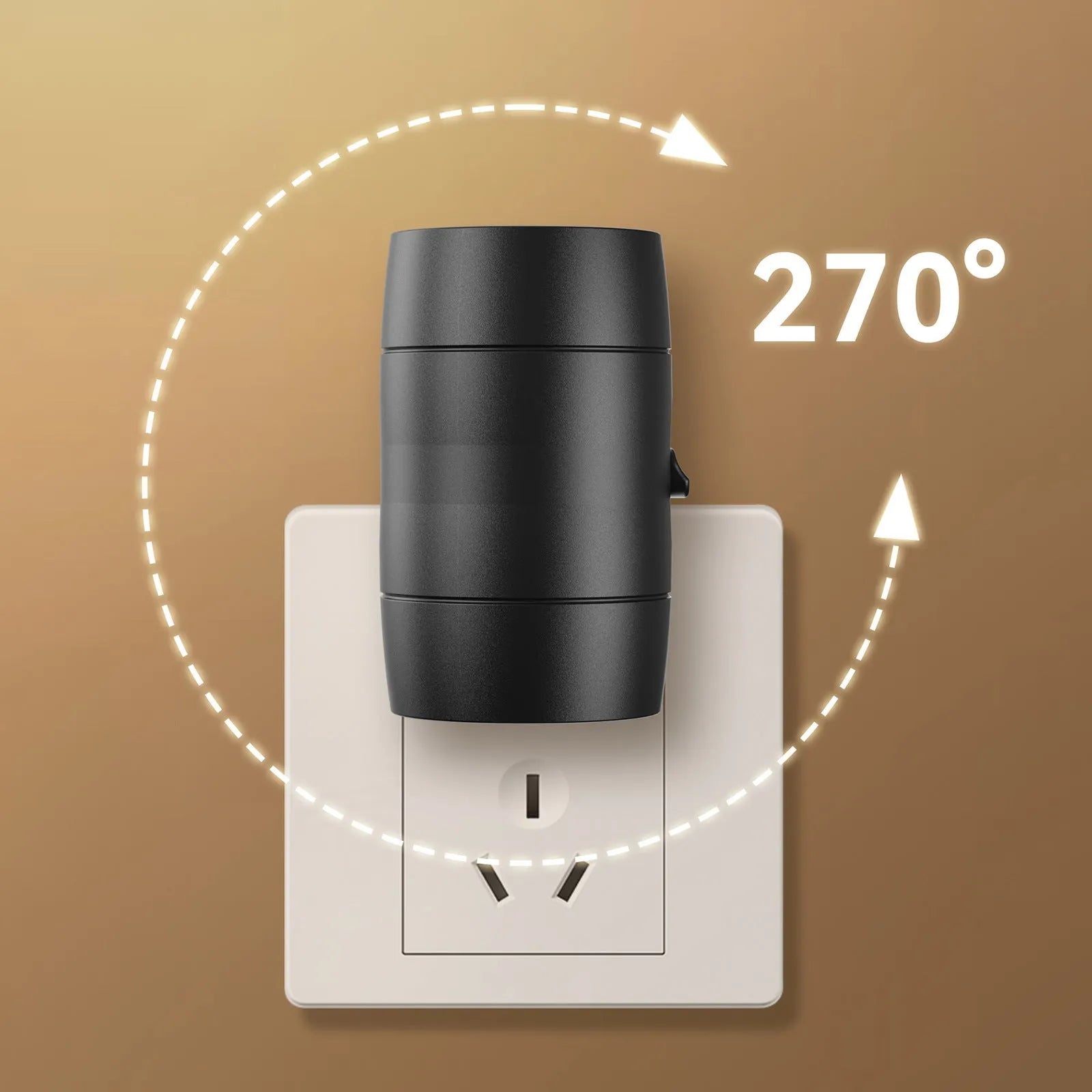White adjustable brightness rotating induction night lamp showing light head rotation and plug