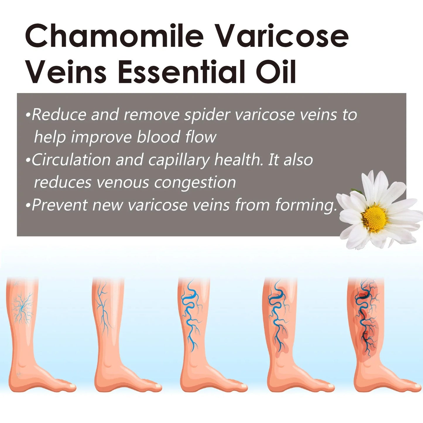 10ml bottle of chamomile leg essential oil for skin care and massage
