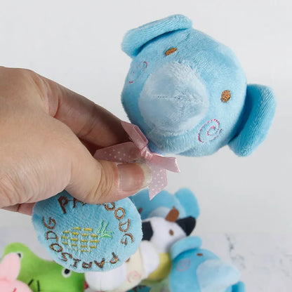 Blue frog plush dog toy with cotton rope elements and squeaker for interactive play